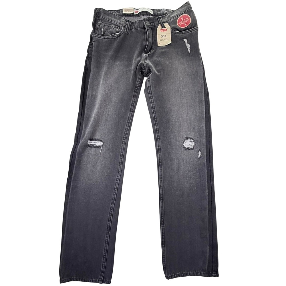 NWT Levis 511 Slim Fit Distressed Jeans Faded Black Vertical Stretch‎ 30x30